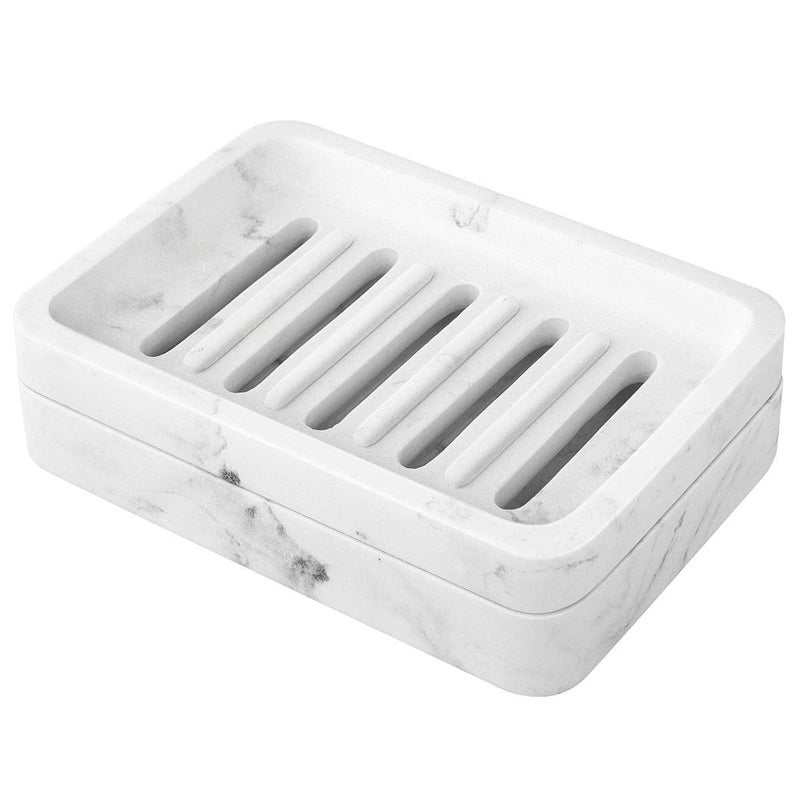 MoKo Soap Dish, Dual-Layer Resin Bar Soap Tray Container Box Case Holder with Detachable Slotted Draining Board Small Tray for Bathroom Kitchen Shower Bathtub Sinks Counter-top - White Marble - Image 1